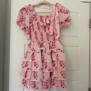 Pink Ripple Pink Floral Ruffle Dress. Size Small.